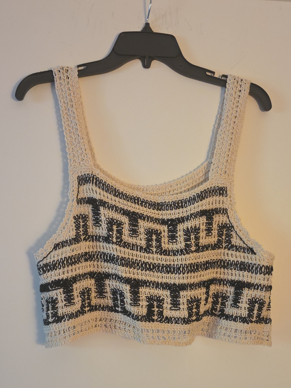 Boho Crochet Crop Top in Cream and Black